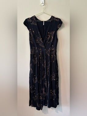 Free People Black Floral  Maxi Dress size 8